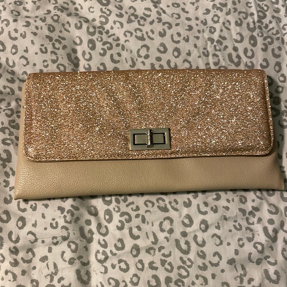 Gold sequin clutch